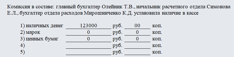 Акт проверки кассы. Часть 1