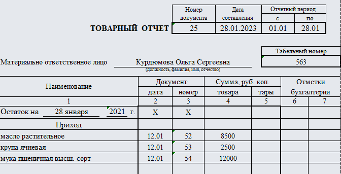 Товарный отчет. Часть 1