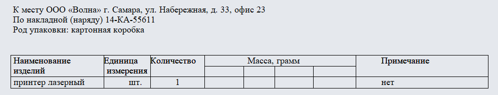 Упаковочный лист. Часть 1