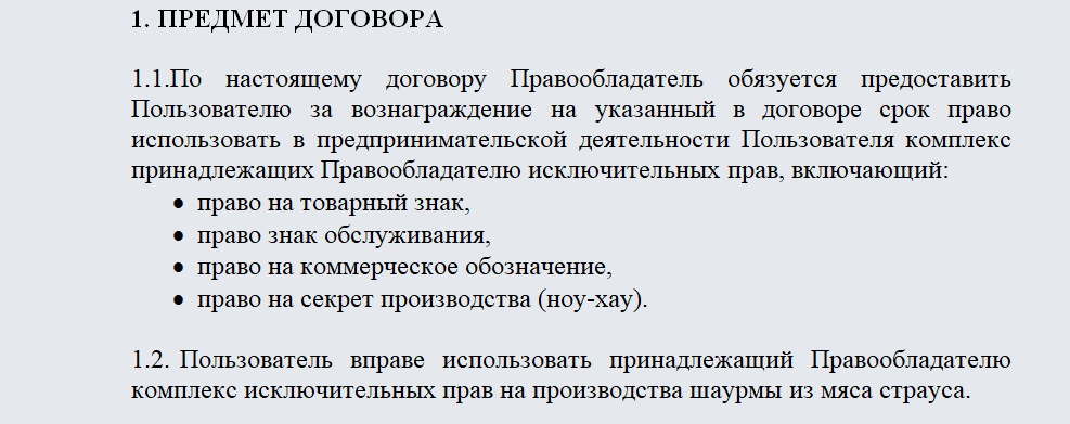 Договор франчайзинга. Часть 1