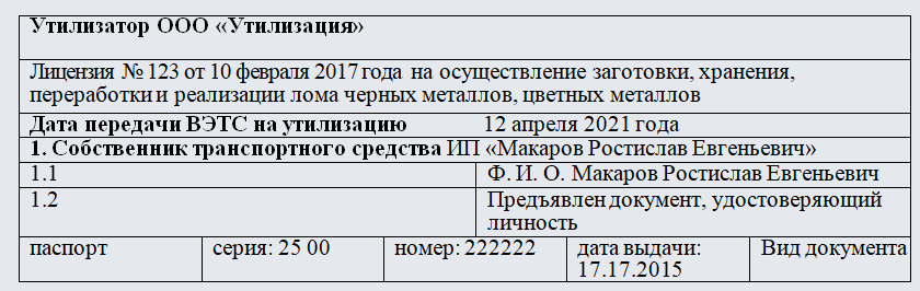 Акт об утилизации автомобиля. Часть 1